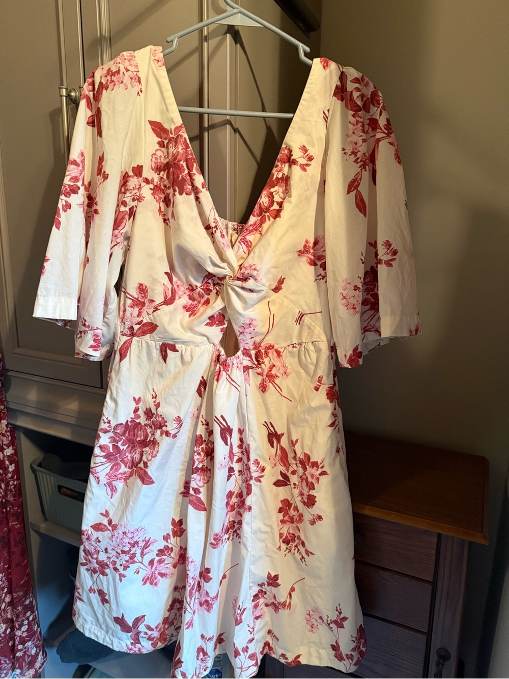 Abercrombie & Fitch Cream Midi Dress with Red Floral Print
